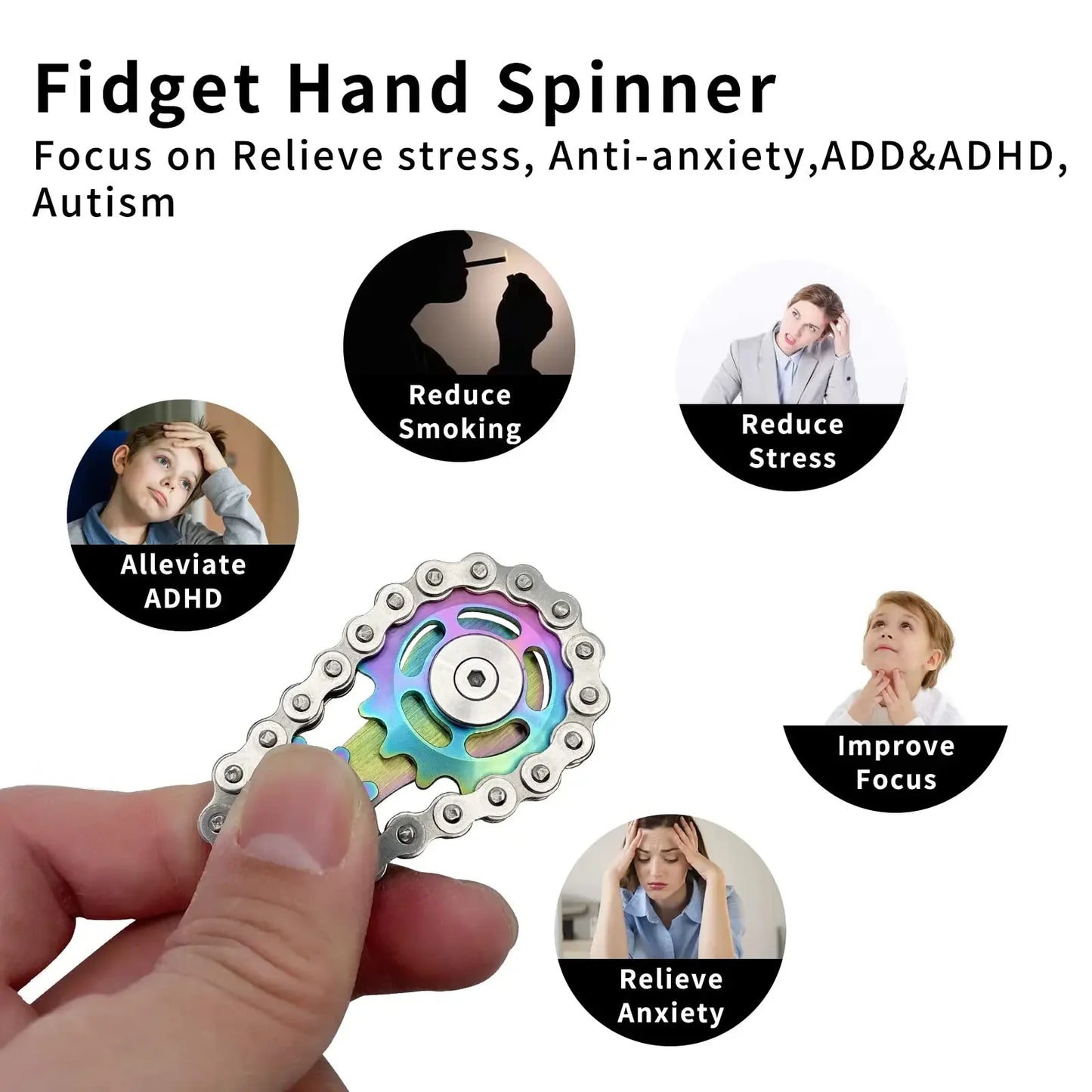Metal Hand Spinner Chain Gear Metal Fidget Spinner Adult EDC Fidget Toys Focus ADHD Tool Office Stress Relief Toys