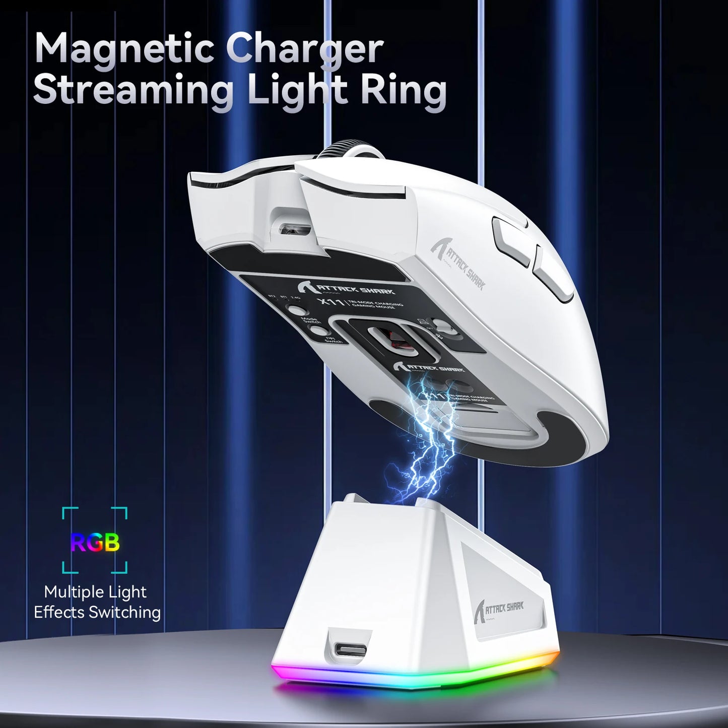 TOP! X11 Attack Shark Gaming Mouse,Tri-Mode Connection, PixArt PAW3311, Touch Magnetic Charging Base, Wireless Mouse