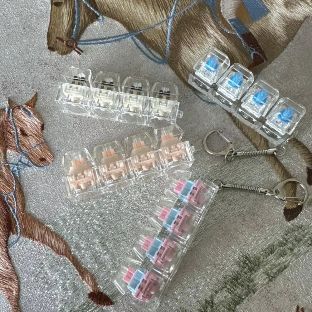 Relaxing DIY Keyboard Fidget Keychain Keys Button Keycap Clicker Toy with Light 4Keys Pinch Toy Adult