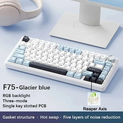AULA F75 Gaming Mechanical Keyboard RGB 75% Layout Side-engraving Customized Gasket Mounted 80 key PBT Keycaps Wireless keyboard