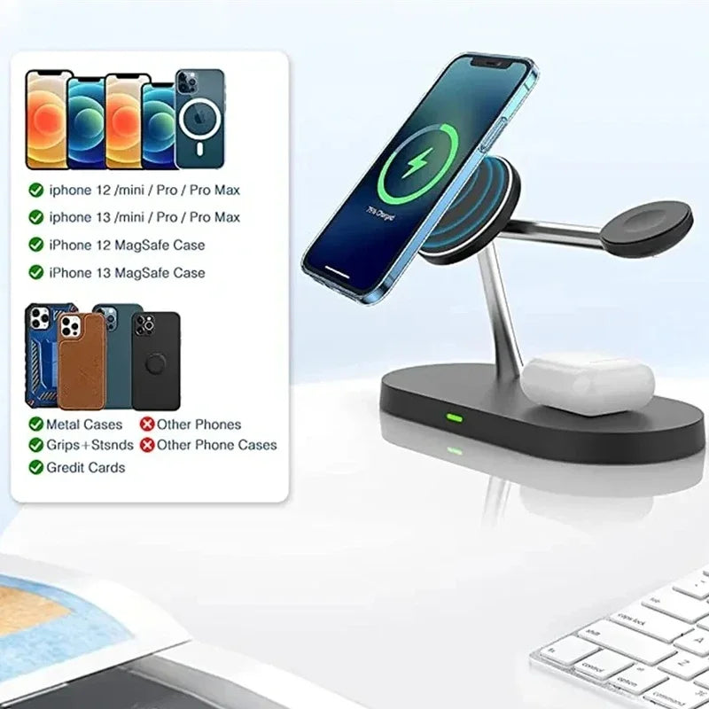 Magnetic Wireless Chargers 5 in 1 For iPhone 16-12, for Air pods Pro, for Series 1-10/SE 1-2/Ultra,With night light,Fast charger