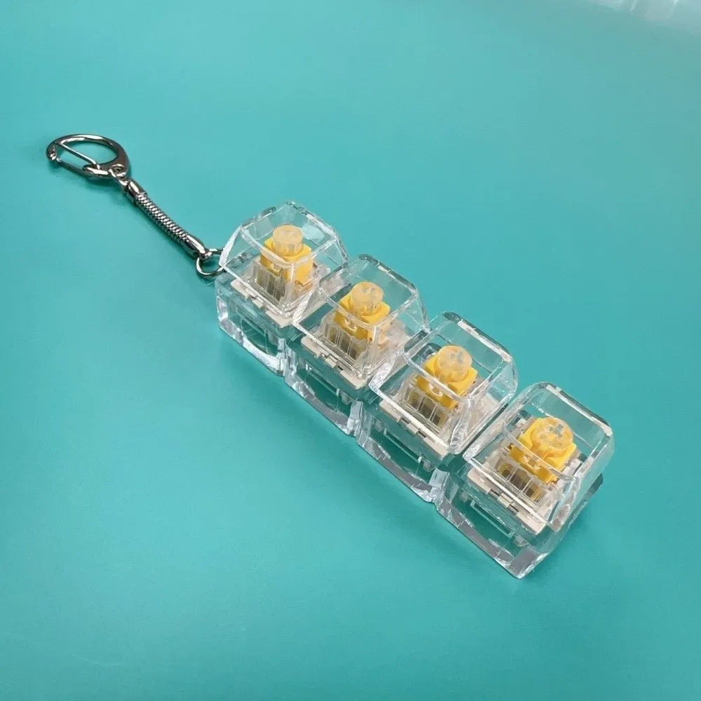 Relaxing DIY Keyboard Fidget Keychain Keys Button Keycap Clicker Toy with Light 4Keys Pinch Toy Adult