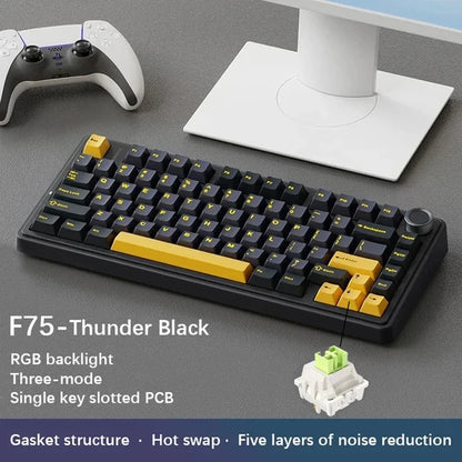AULA F75 Gaming Mechanical Keyboard RGB 75% Layout Side-engraving Customized Gasket Mounted 80 key PBT Keycaps Wireless keyboard