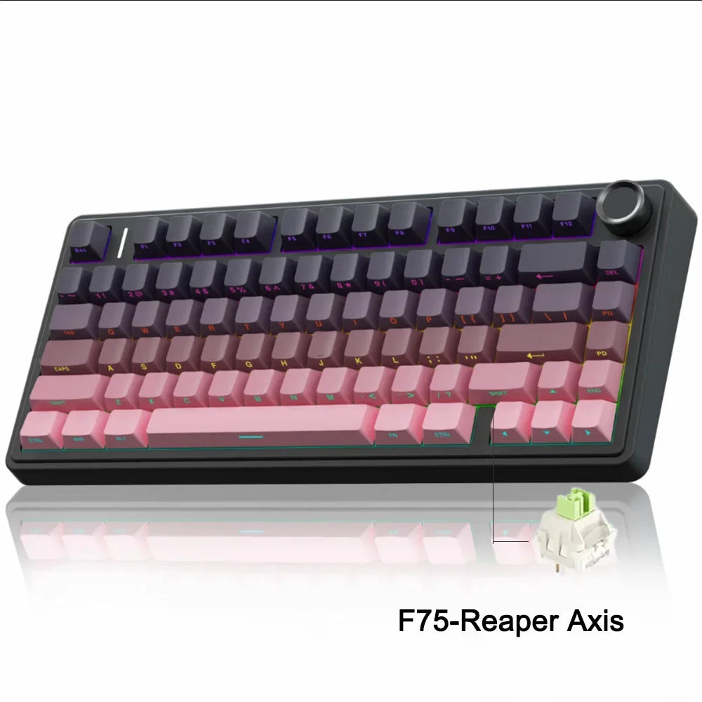 AULA F75 Gaming Mechanical Keyboard RGB 75% Layout Side-engraving Customized Gasket Mounted 80 key PBT Keycaps Wireless keyboard