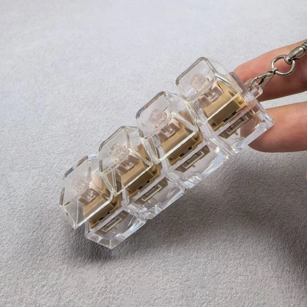 Relaxing DIY Keyboard Fidget Keychain Keys Button Keycap Clicker Toy with Light 4Keys Pinch Toy Adult