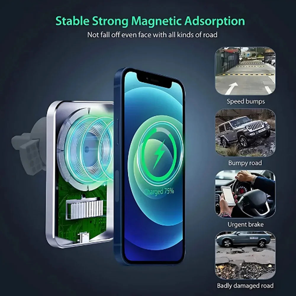 High-Speed Magnetic Car Charger, Phone Car Holder,100W Wireless Fast Charging with Adjustable Phone Bracket,Vent Installation