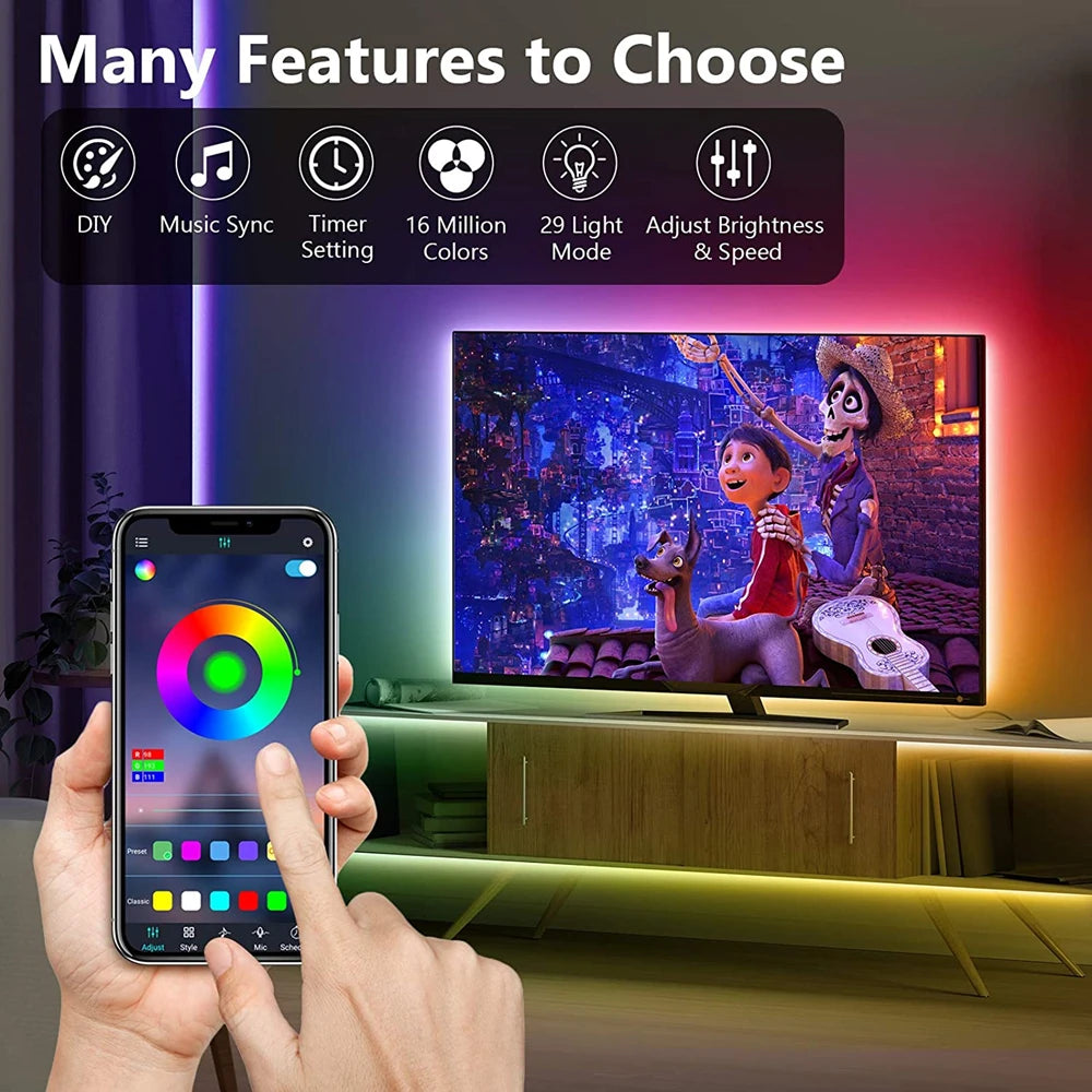 USB 5V LED Lights for TV with APP Control Flexible Ribbon Tape RGB5050 30leds/m TV LED Backlight Room Bedroom Decor Lighting