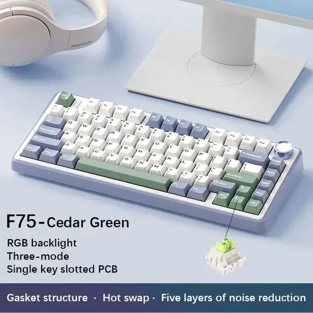 AULA F75 Gaming Mechanical Keyboard RGB 75% Layout Side-engraving Customized Gasket Mounted 80 key PBT Keycaps Wireless keyboard