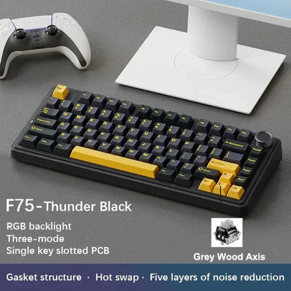 AULA F75 Gaming Mechanical Keyboard RGB 75% Layout Side-engraving Customized Gasket Mounted 80 key PBT Keycaps Wireless keyboard