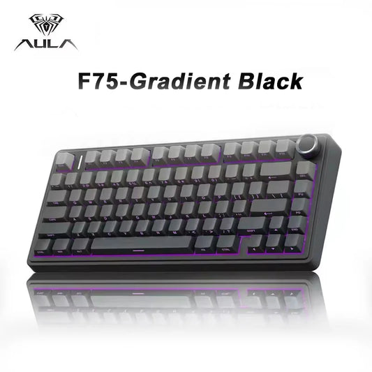 AULA F75 Gaming Mechanical Keyboard RGB 75% Layout Side-engraving Customized Gasket Mounted 80 key PBT Keycaps Wireless keyboard