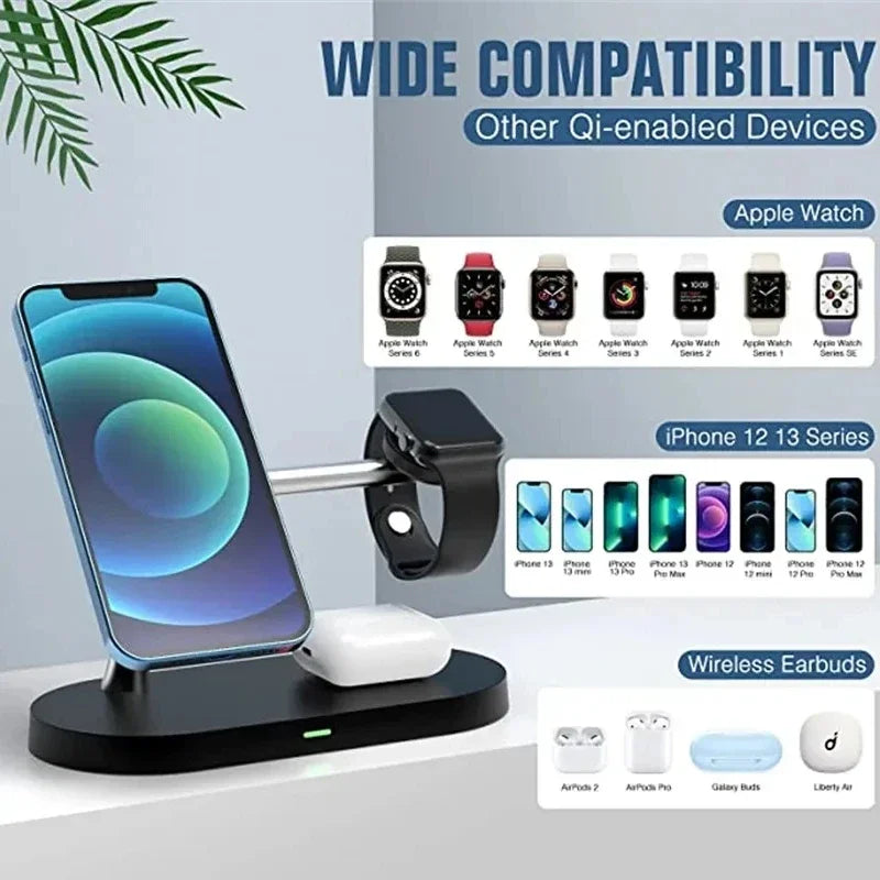 Magnetic Wireless Chargers 5 in 1 For iPhone 16-12, for Air pods Pro, for Series 1-10/SE 1-2/Ultra,With night light,Fast charger