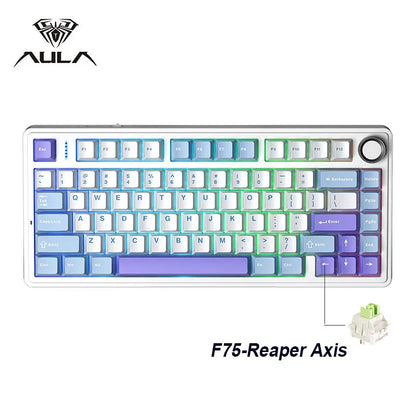 AULA F75 Gaming Mechanical Keyboard RGB 75% Layout Side-engraving Customized Gasket Mounted 80 key PBT Keycaps Wireless keyboard