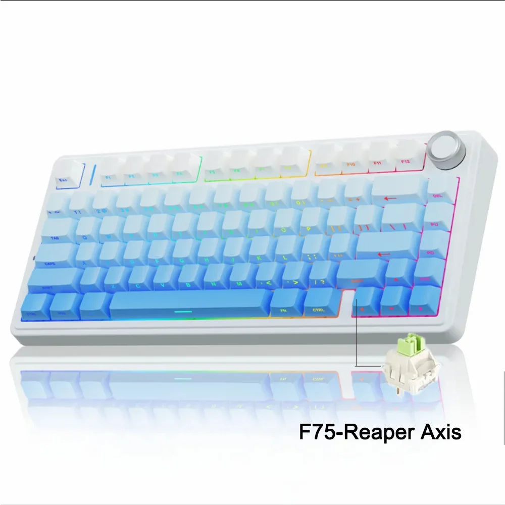 AULA F75 Gaming Mechanical Keyboard RGB 75% Layout Side-engraving Customized Gasket Mounted 80 key PBT Keycaps Wireless keyboard